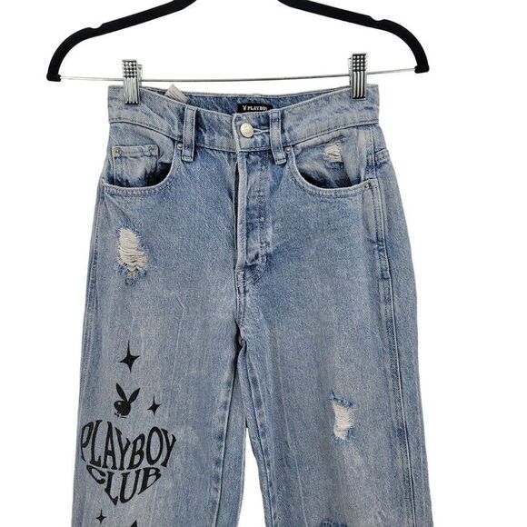Playboy By PacSun Eco Super Distressed High Waisted Baggy Jeans 23 Streetwear - Picture 6 of 12